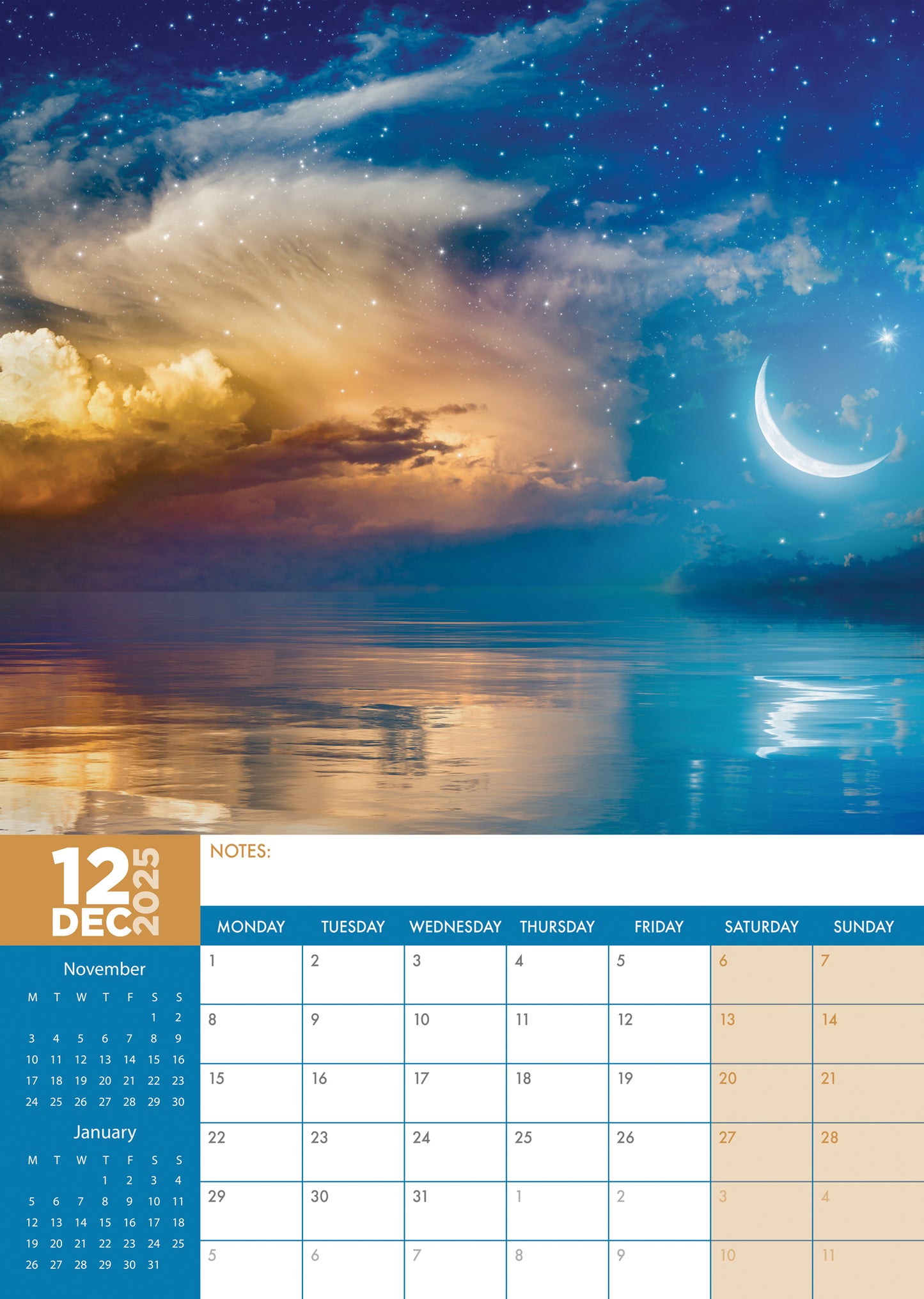 Ocean View Calendar 2025