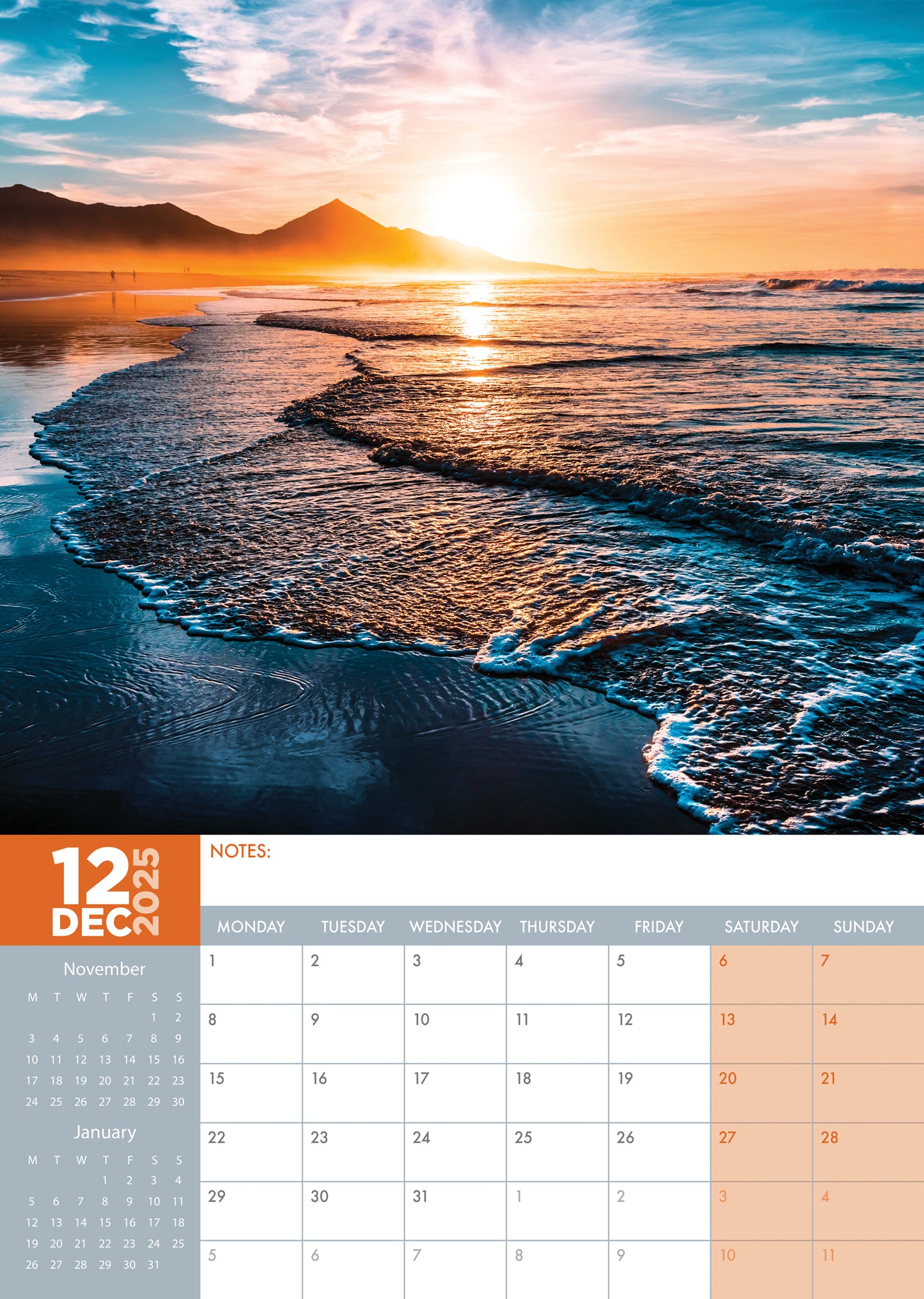 Sunsets Calendar 2025