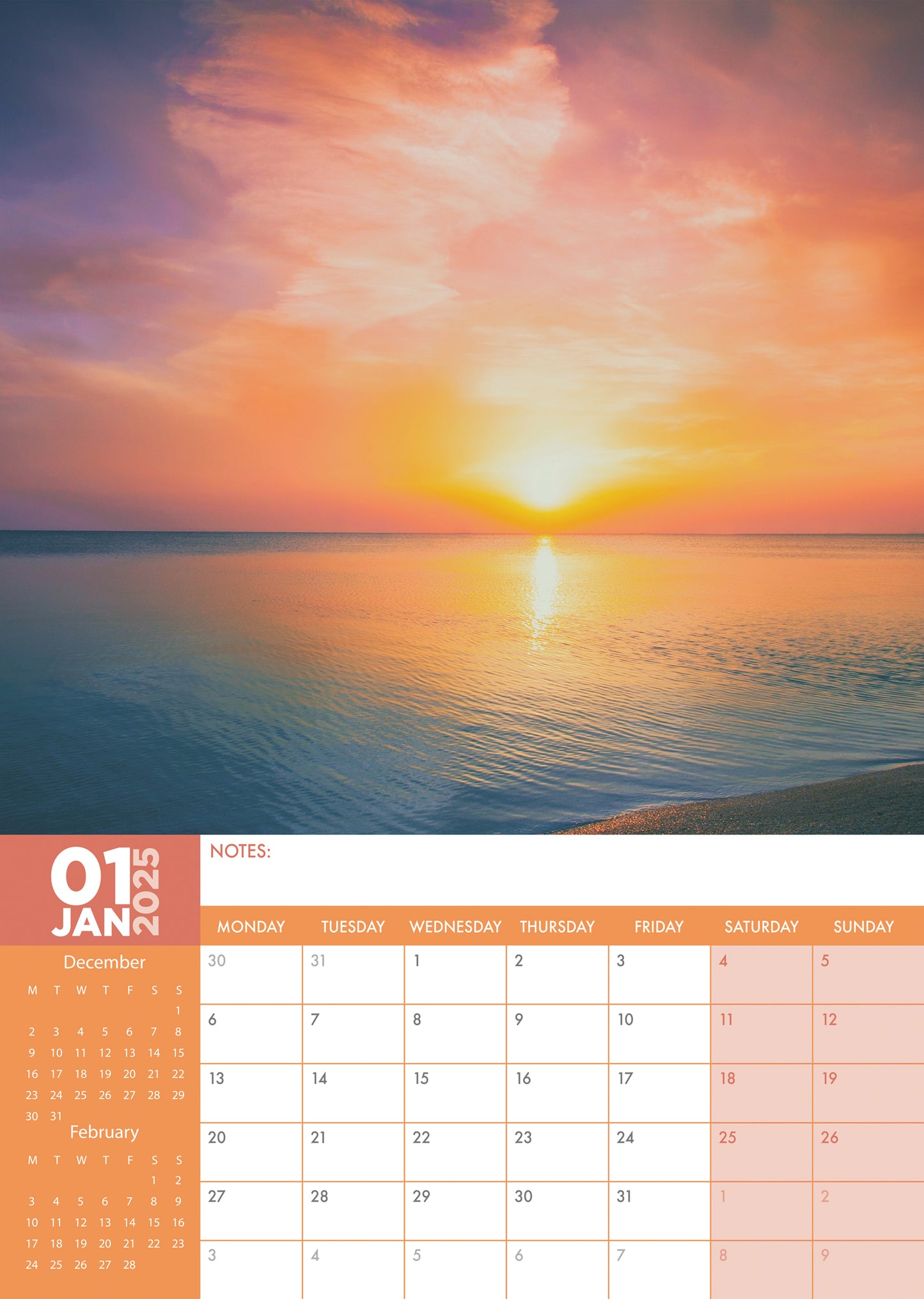 Sunsets Calendar 2025