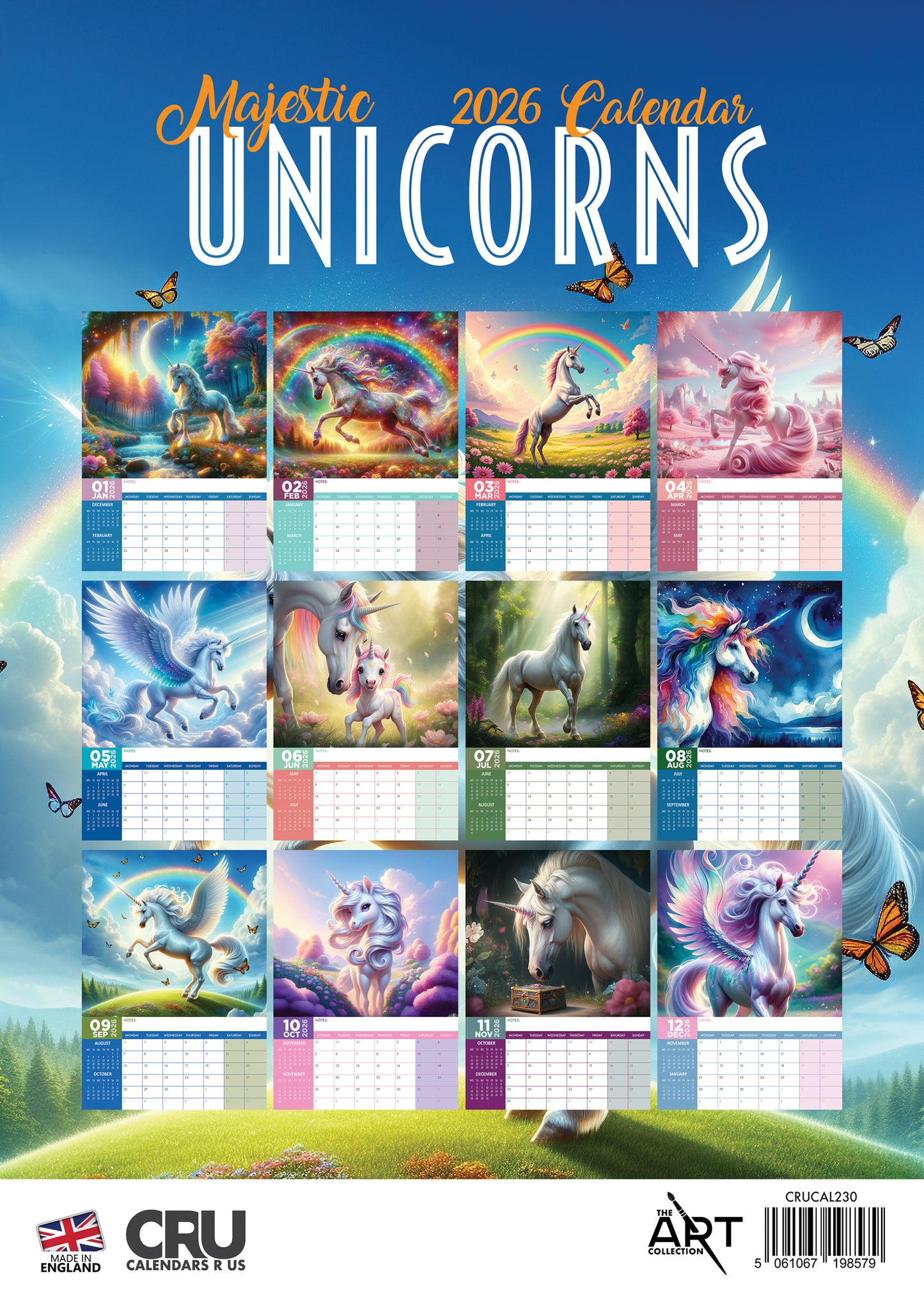 Majestic Unicorns - A3 Calendar 2026