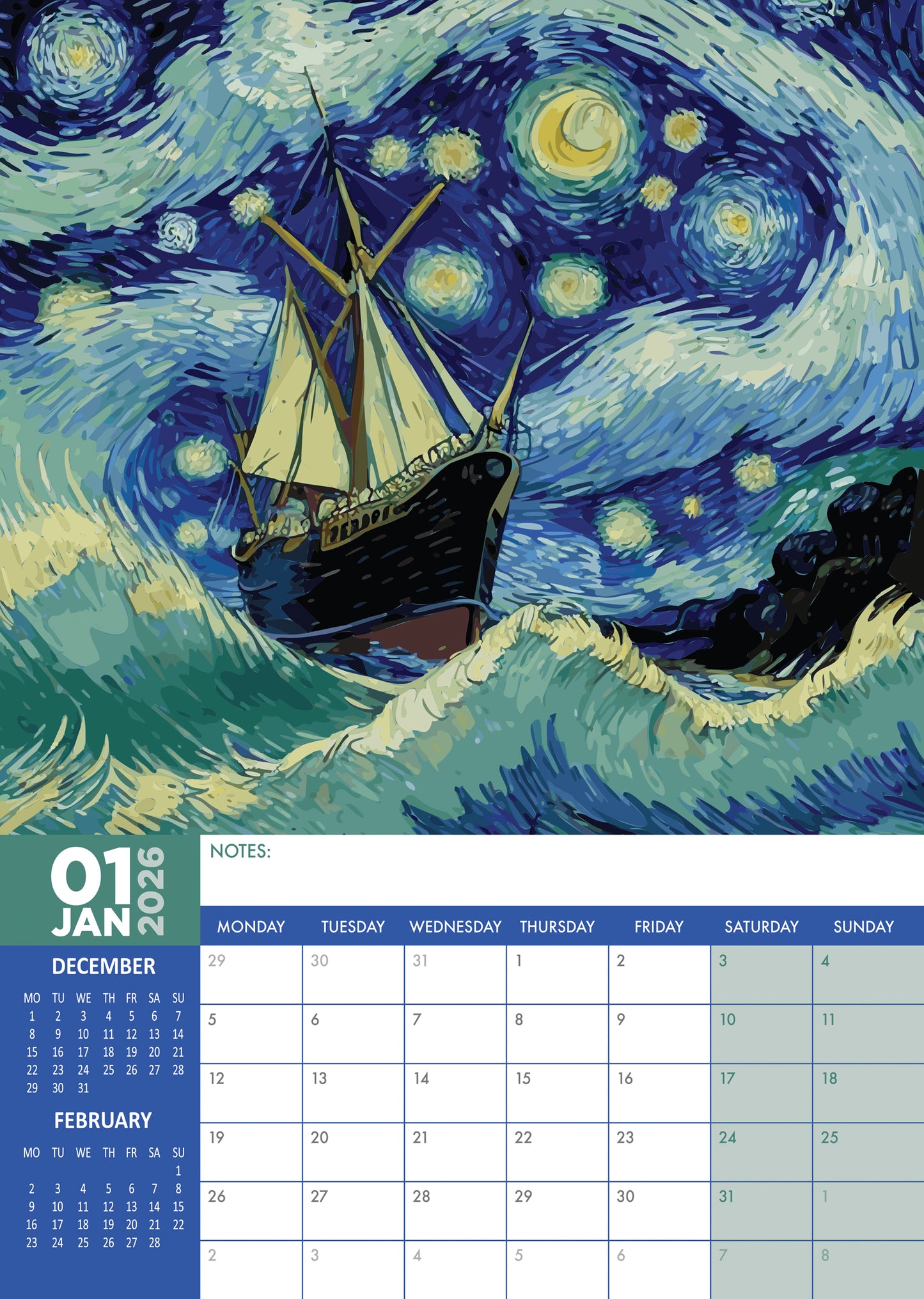 Van Gogh - A3 Calendar 2026