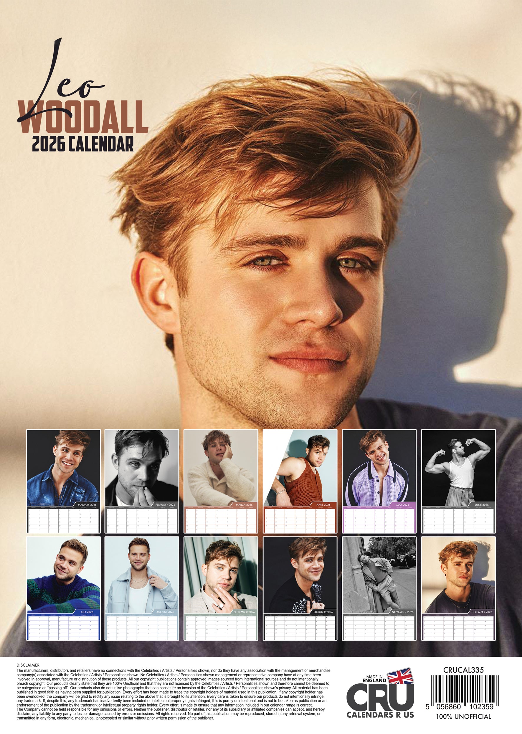 Leo Woodall A3 Calendar 2026 CalendarsRus CRUCAL335LeoWoodallBackCover 