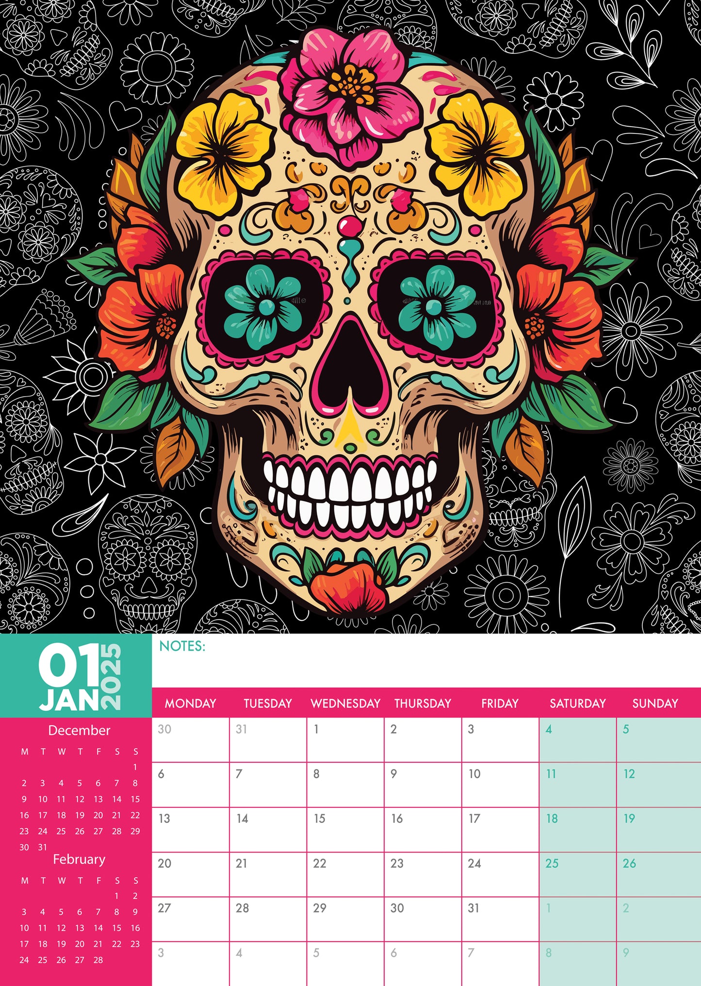 Sugar Skulls Calendar 2025