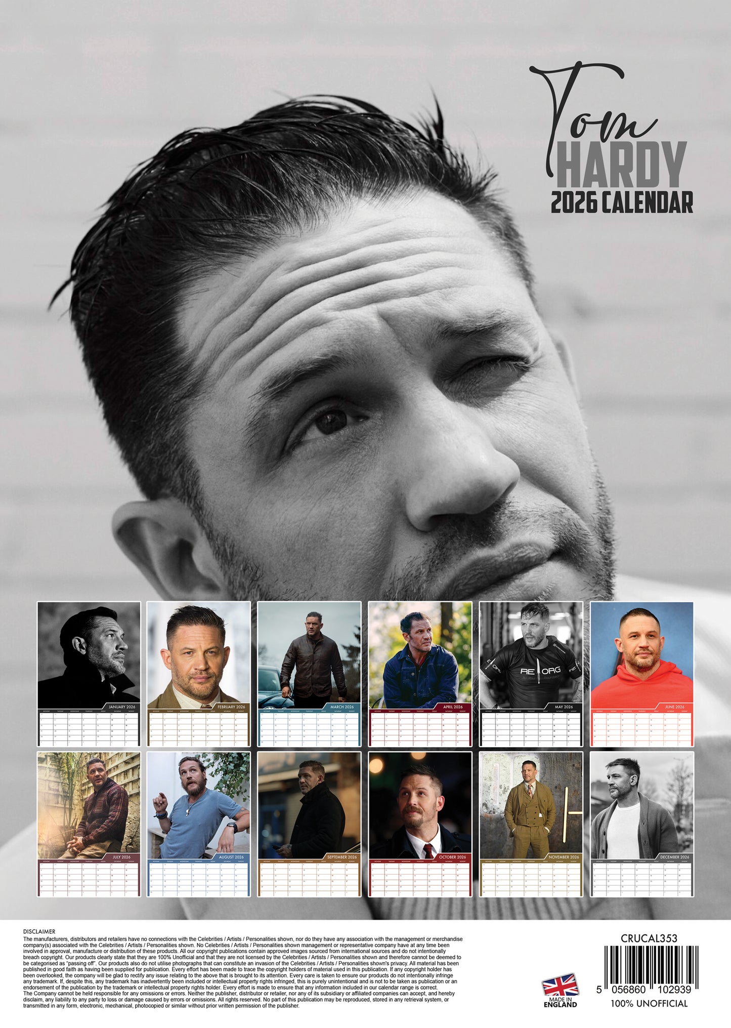 Tom Hardy - A3 Calendar 2026