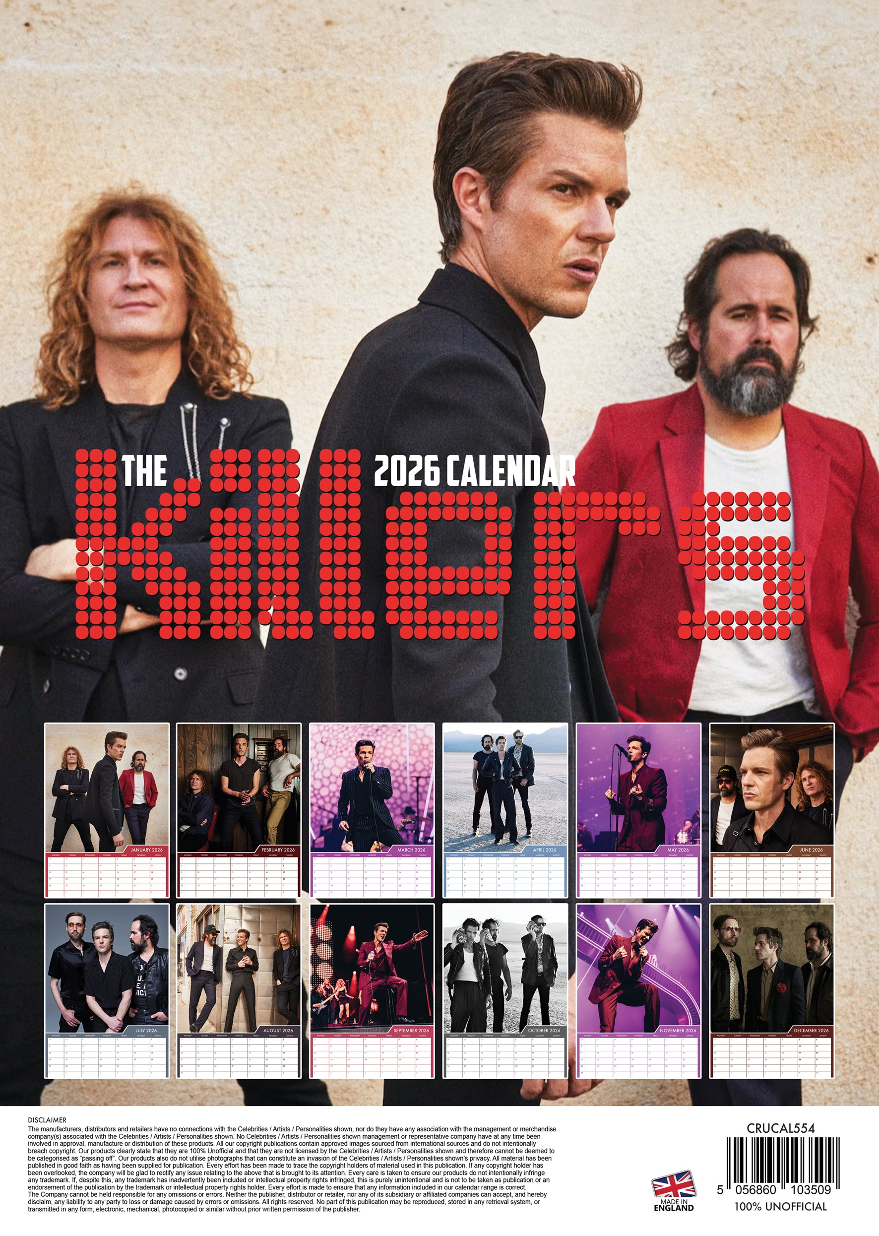 The Killers A3 Calendar 2026 CalendarsRus CRUCAL554TheKillersBackCover