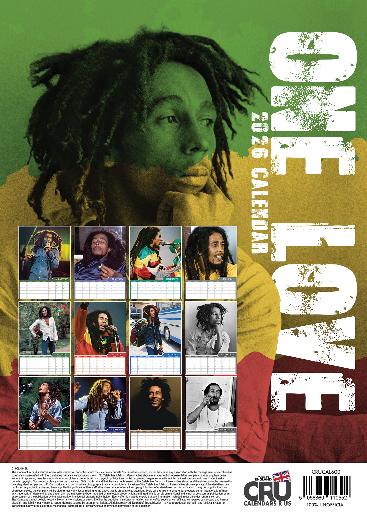 Bob Marley - A3 Calendar 2026