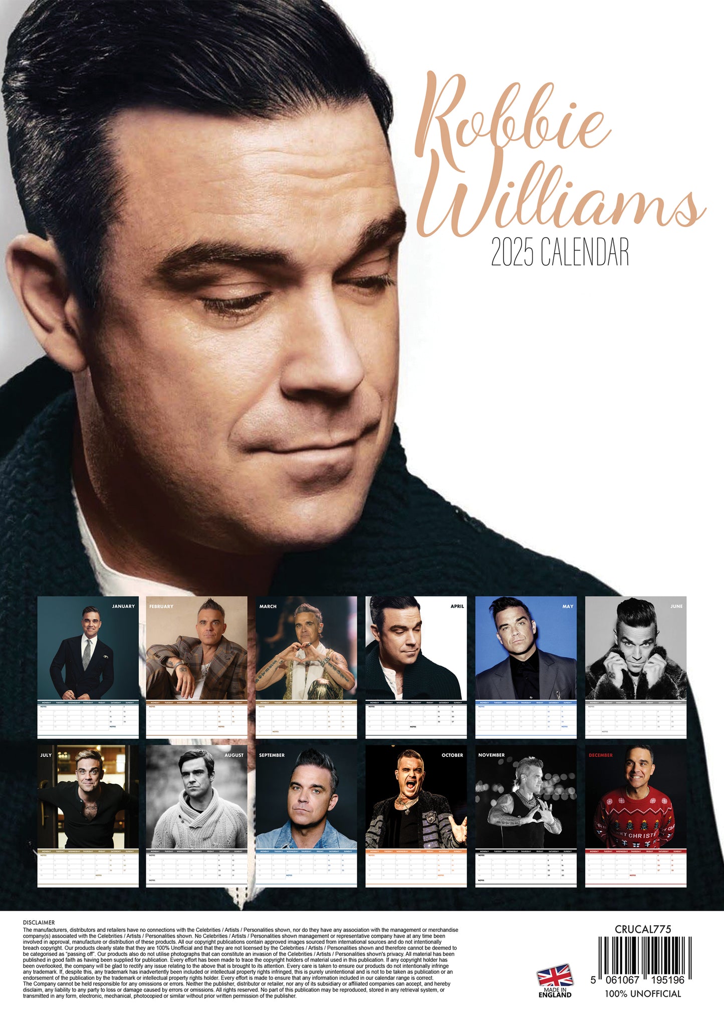 Robbie Williams Calendar 2025