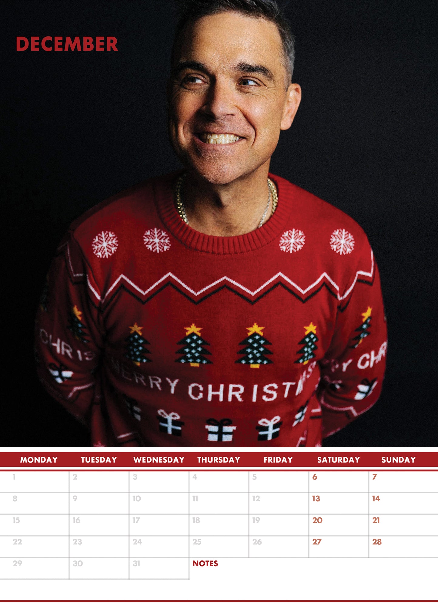 Robbie Williams Calendar 2025