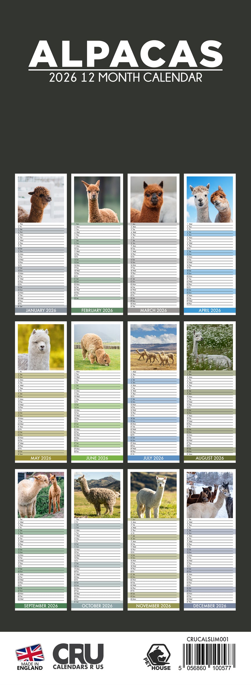 Alpacas - Slim Calendar 2026