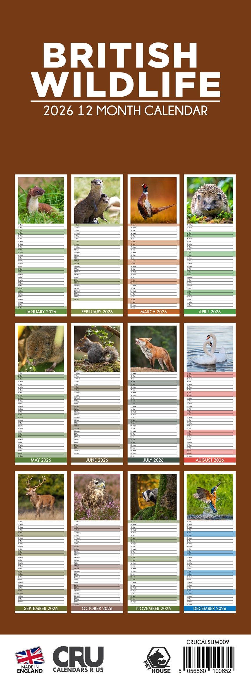 British Wildlife - Slim Calendar 2026