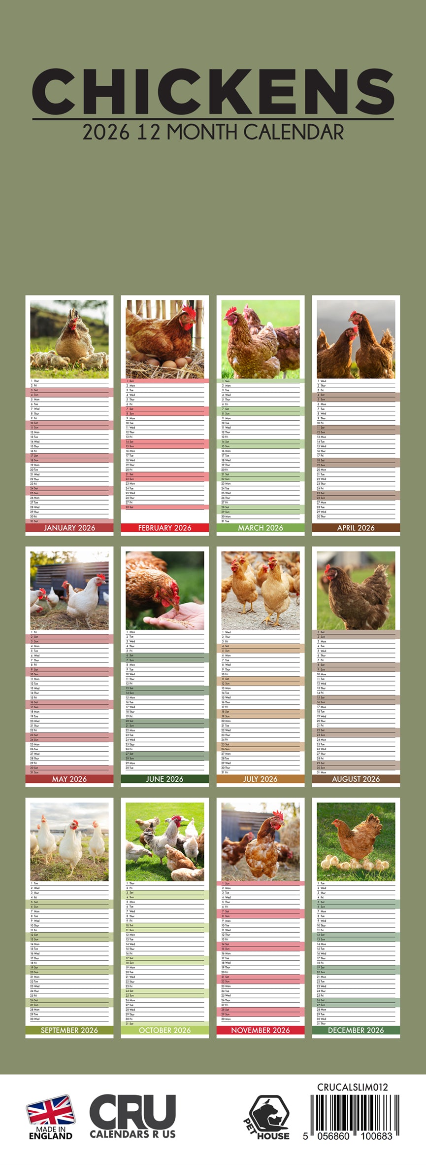 Chickens - Slim Calendar 2026