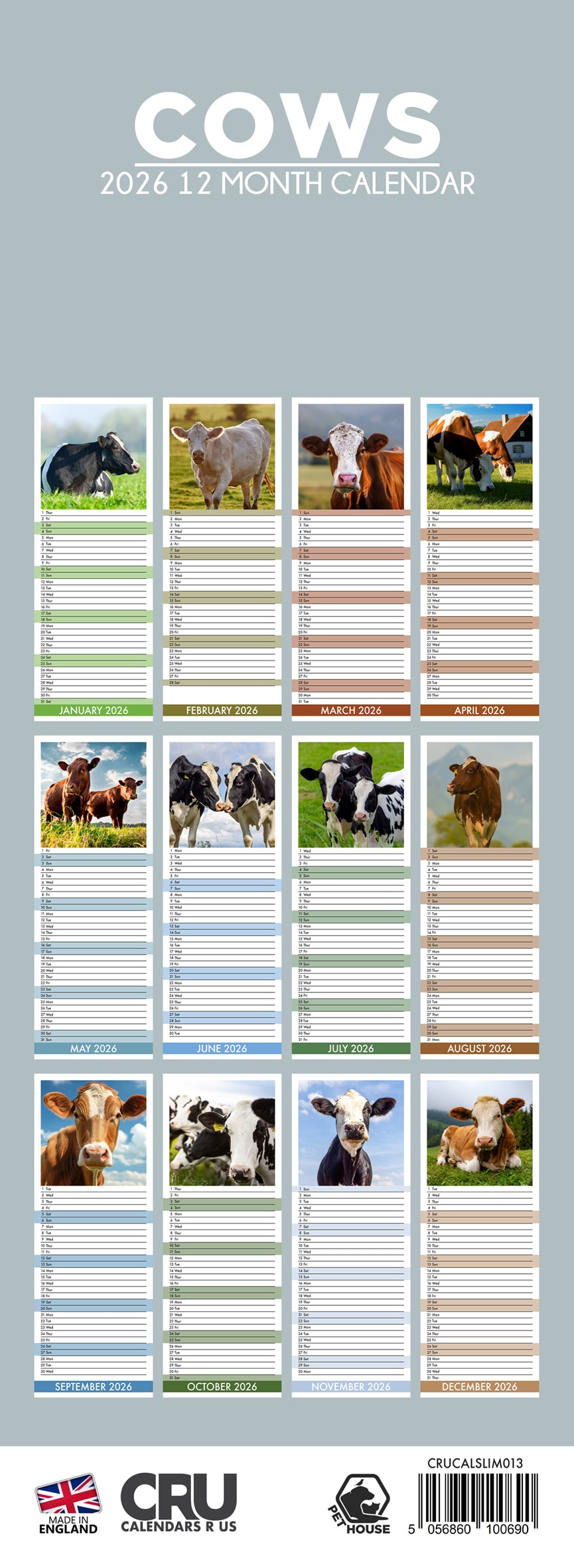 Cows - Slim Calendar 2026
