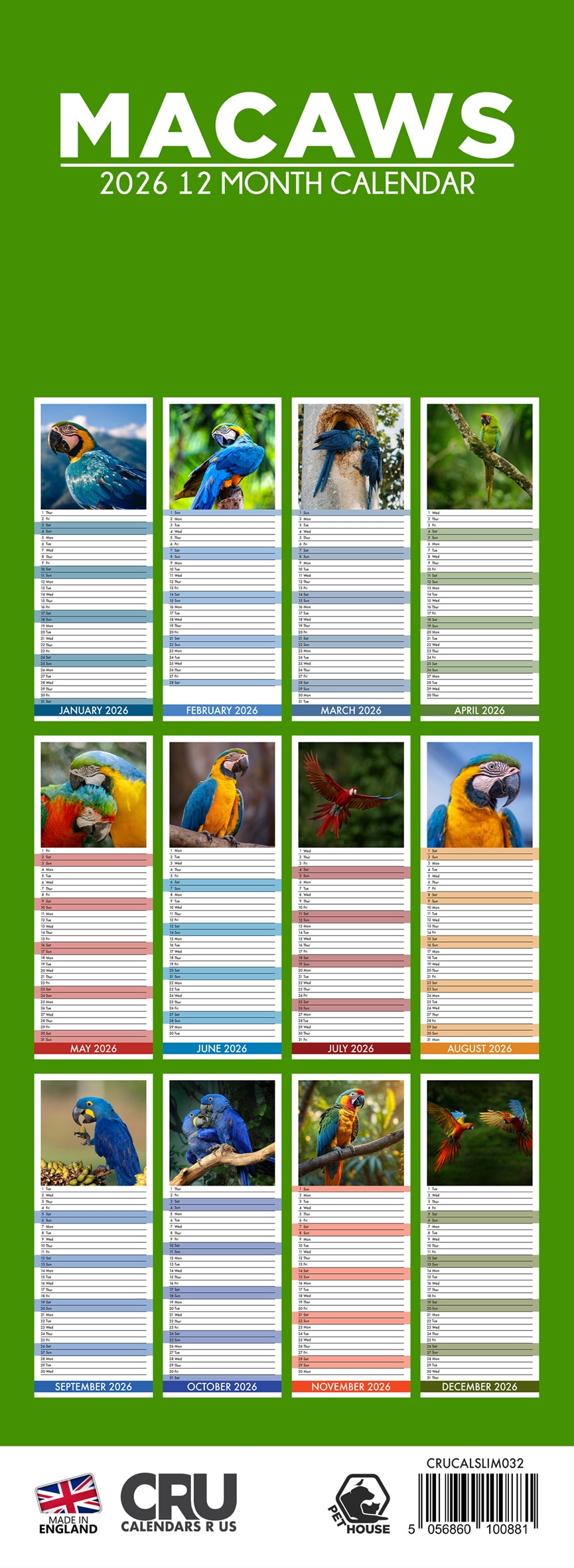 Macaws - Slim Calendar 2026
