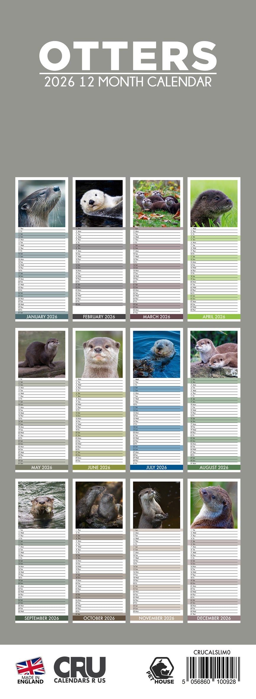 Otters - Slim Calendar 2026