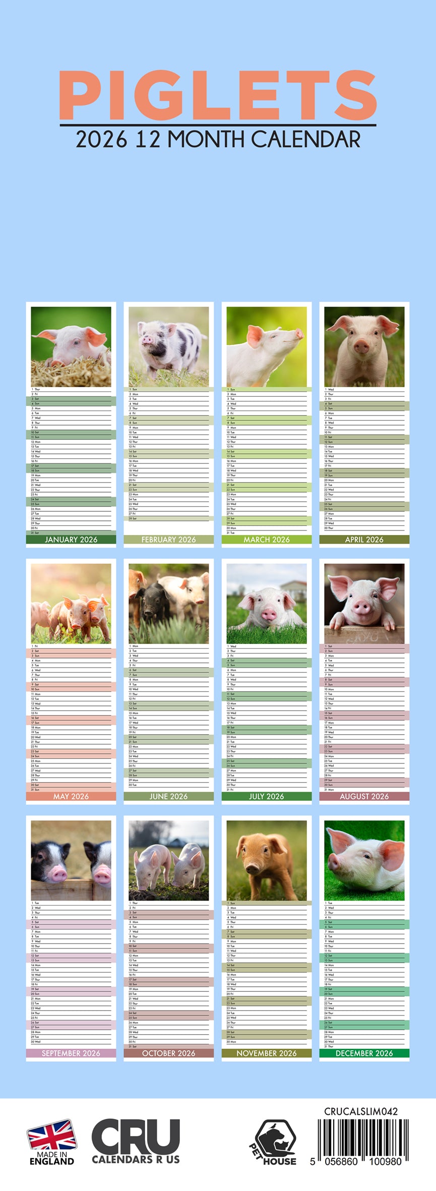 Piglets - Slim Calendar 2026