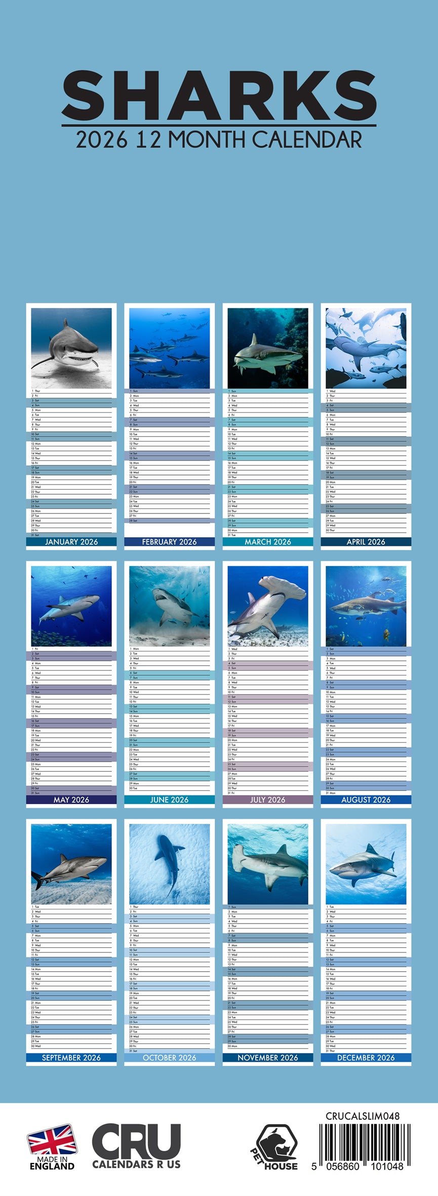 Sharks - Slim Calendar 2026
