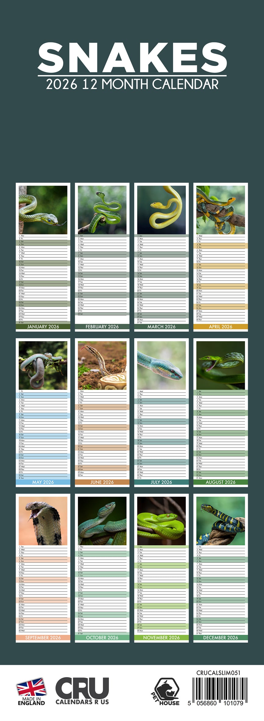 Snakes - Slim Calendar 2026