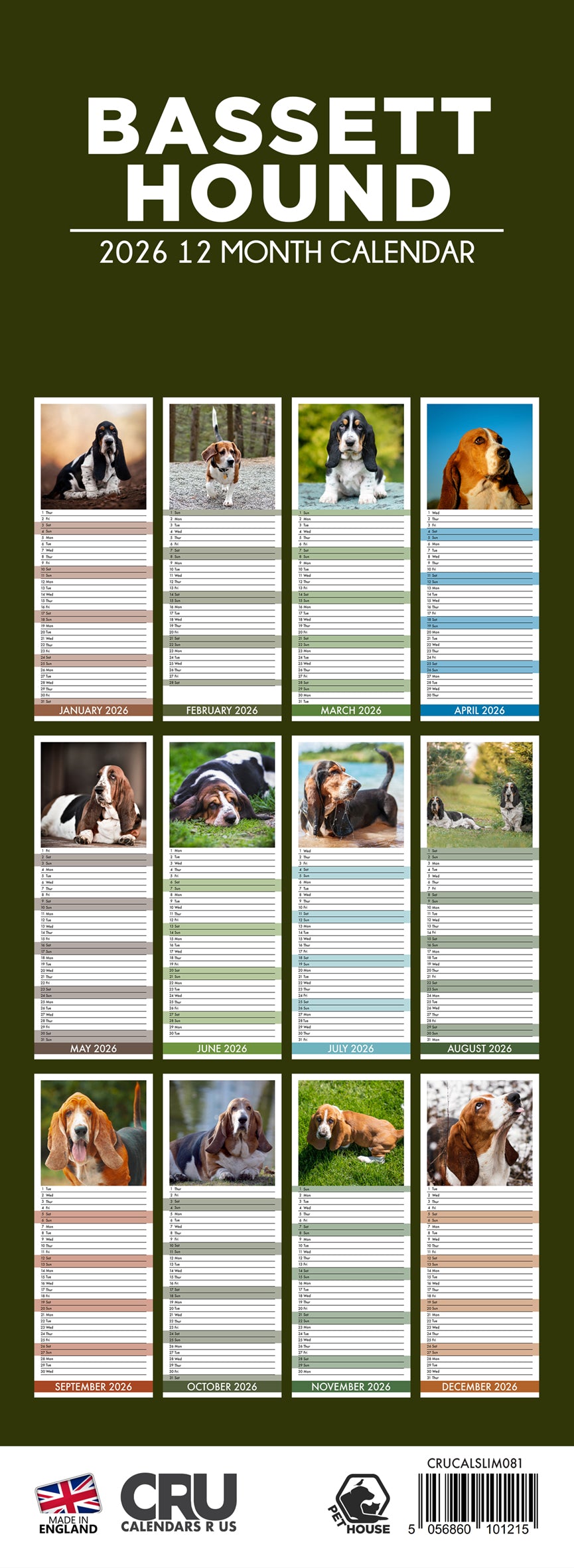 Bassett Hound - Slim Calendar 2026