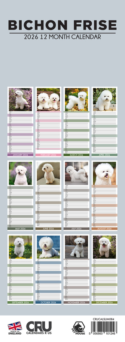 Bichon Frise - Slim Calendar 2026