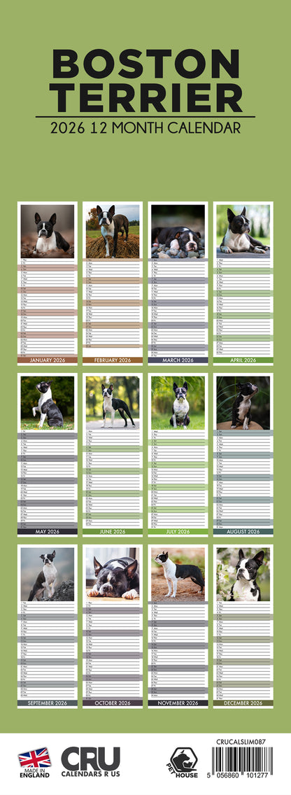 Boston Terrier - Slim Calendar 2026