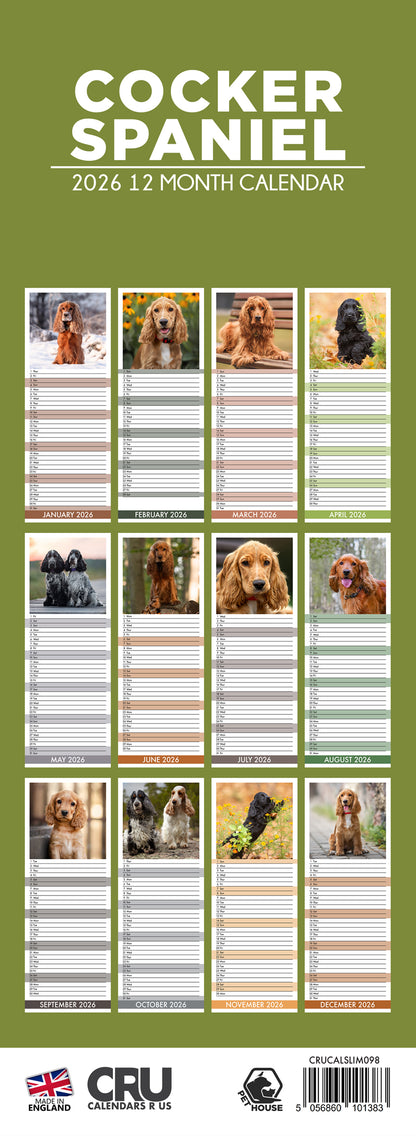 Cocker Spaniel - Slim Calendar 2026