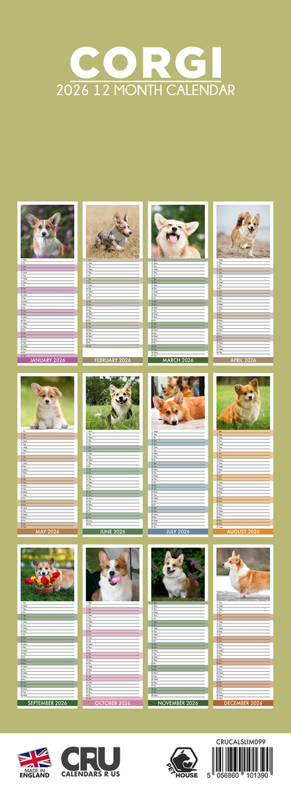 Corgi - Slim Calendar 2026