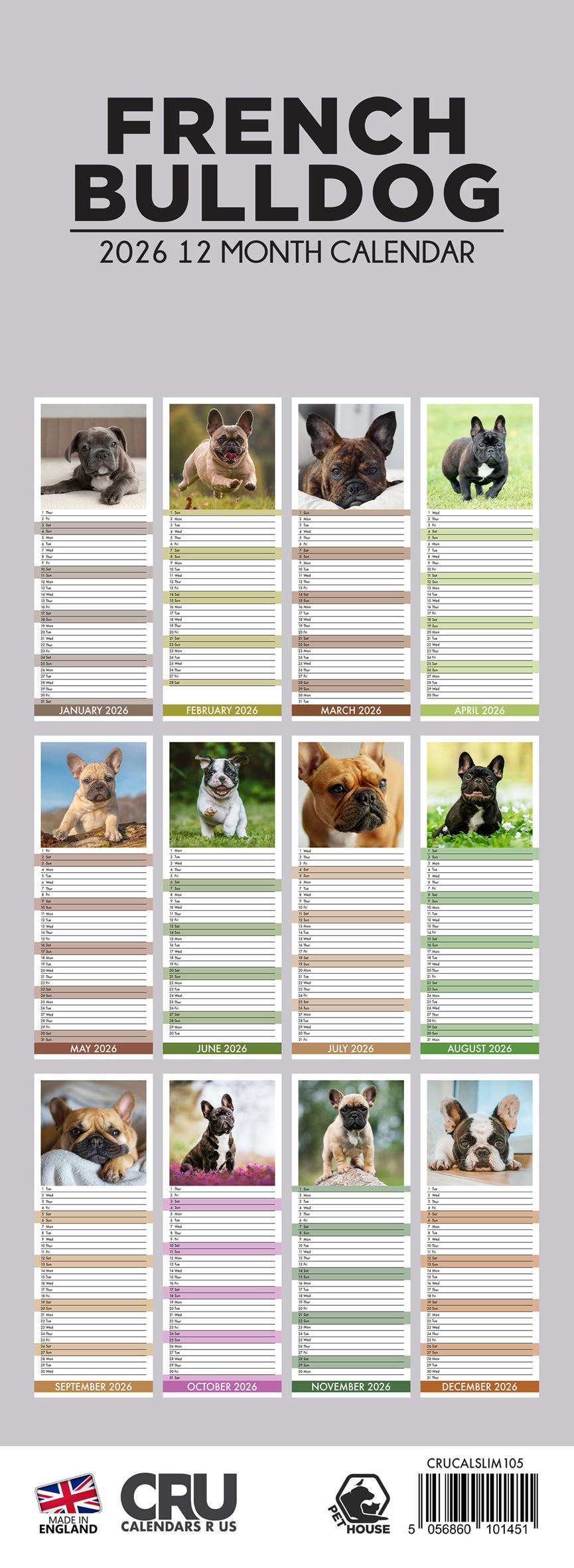 French Bulldog - Slim Calendar 2026