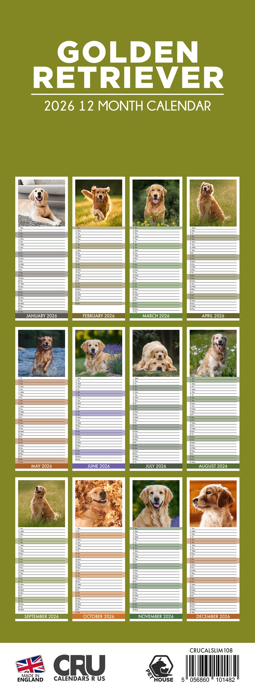 Golden Retriever - Slim Calendar 2026