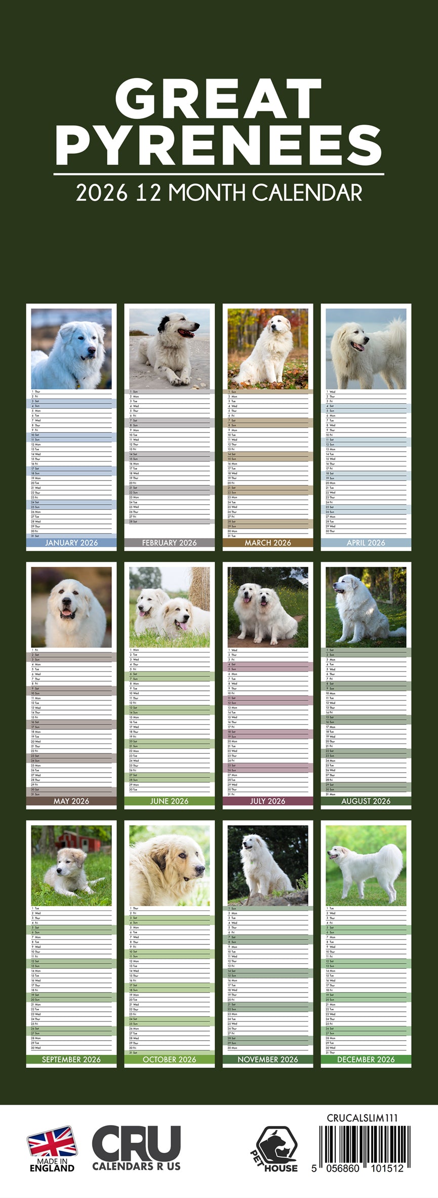 Great Pyrenees - Slim Calendar 2026