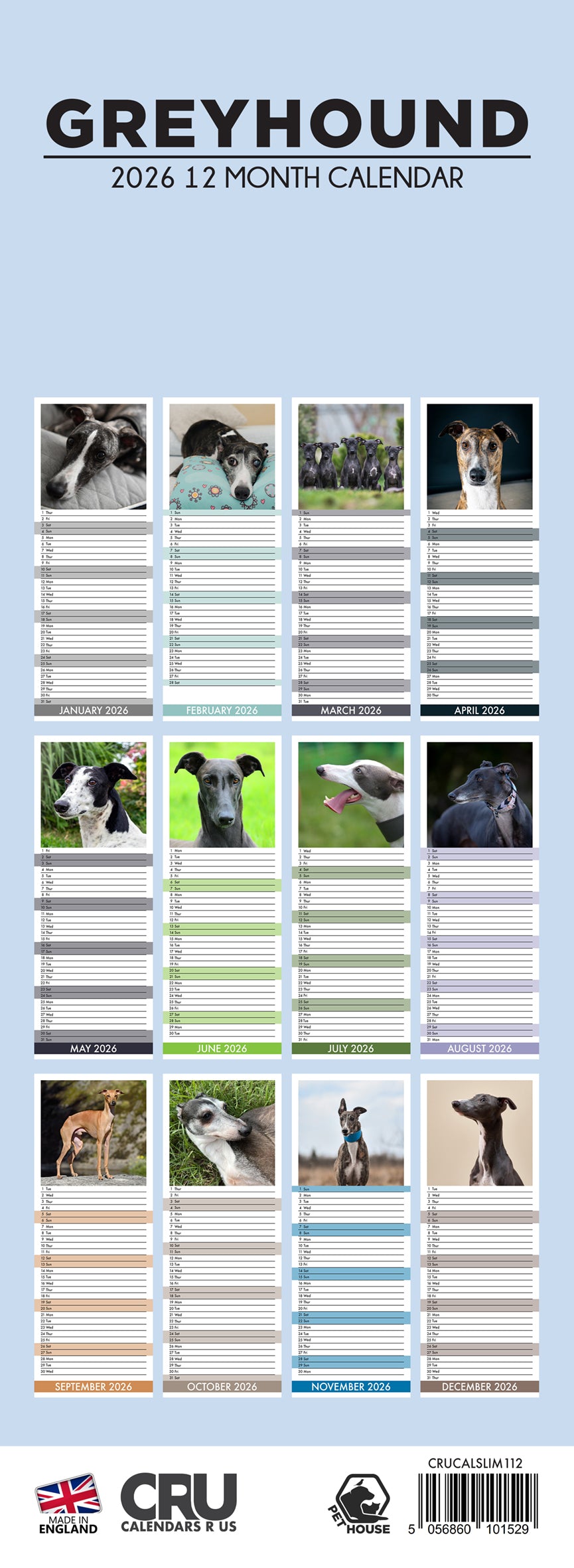 Greyhound - Slim Calendar 2026