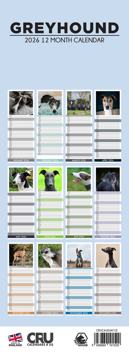 Greyhound - Slim Calendar 2026