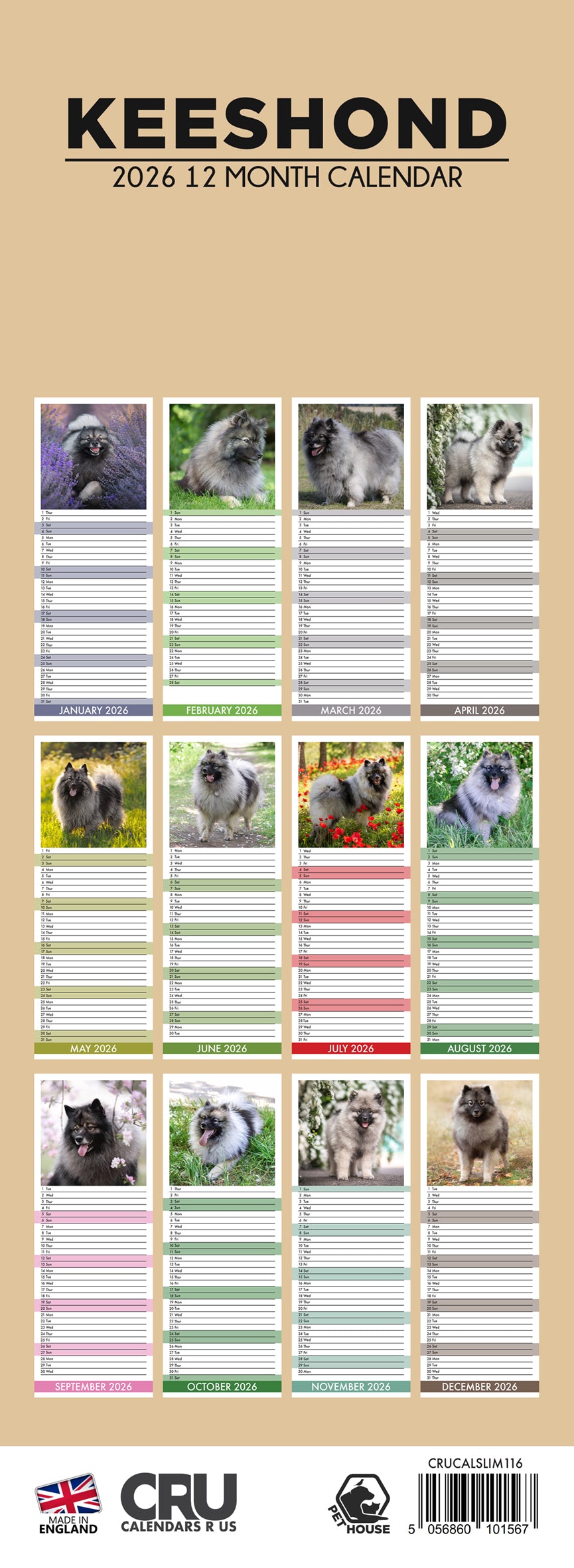 Keeshond - Slim Calendar 2026