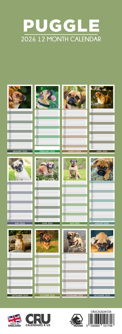 Puggle - Slim Calendar 2026