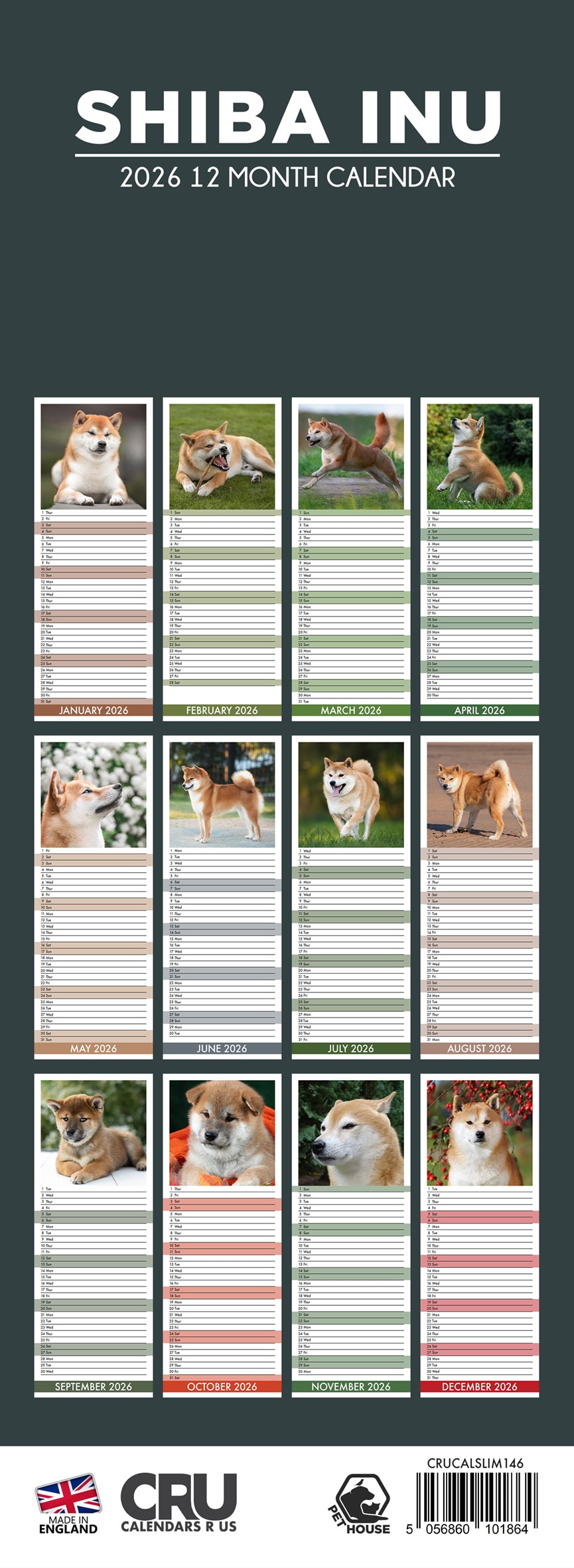 Shiba Inu - Slim Calendar 2026
