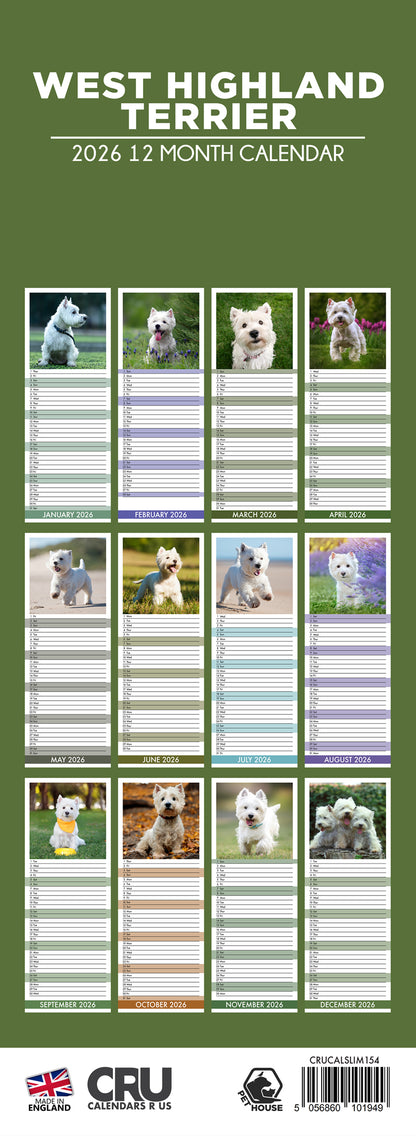 West Highland Terrier - Slim Calendar 2026