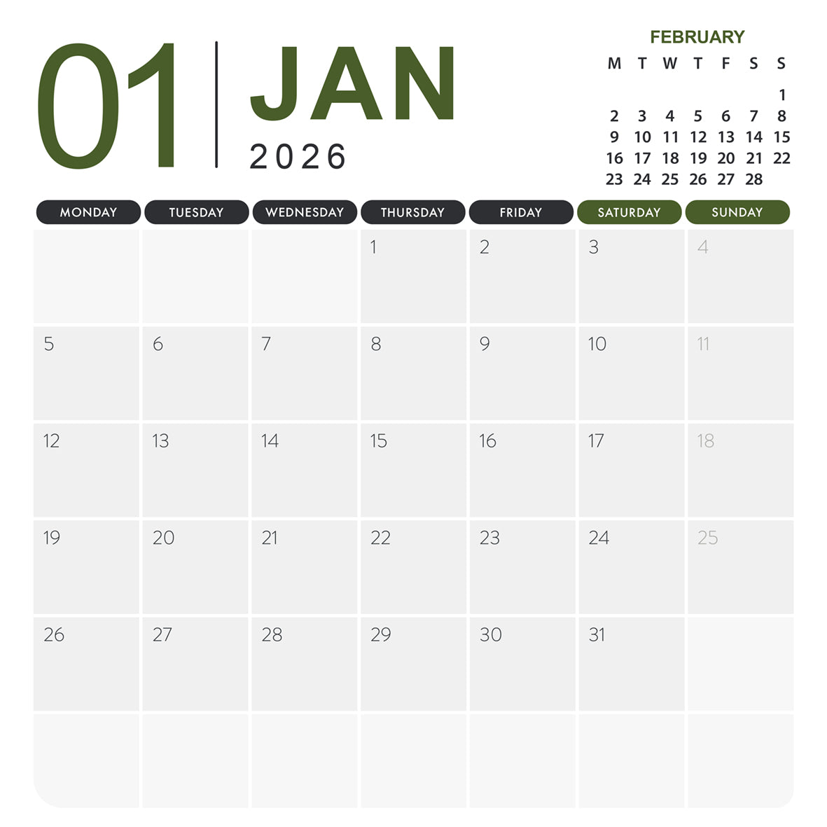 Snakes - Square Calendar 2026