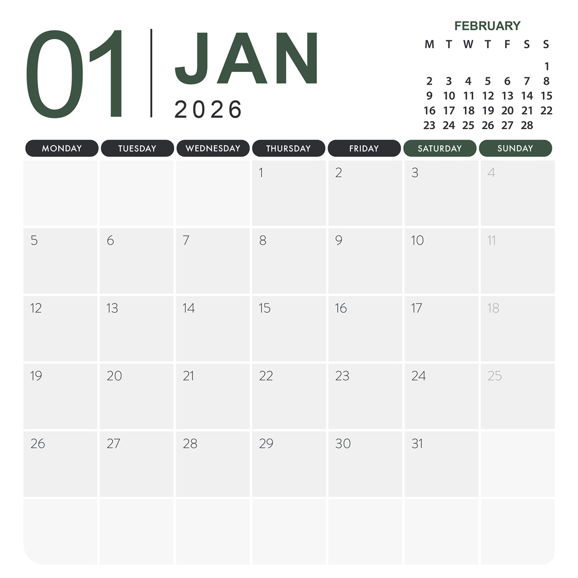 England - Square Calendar 2026
