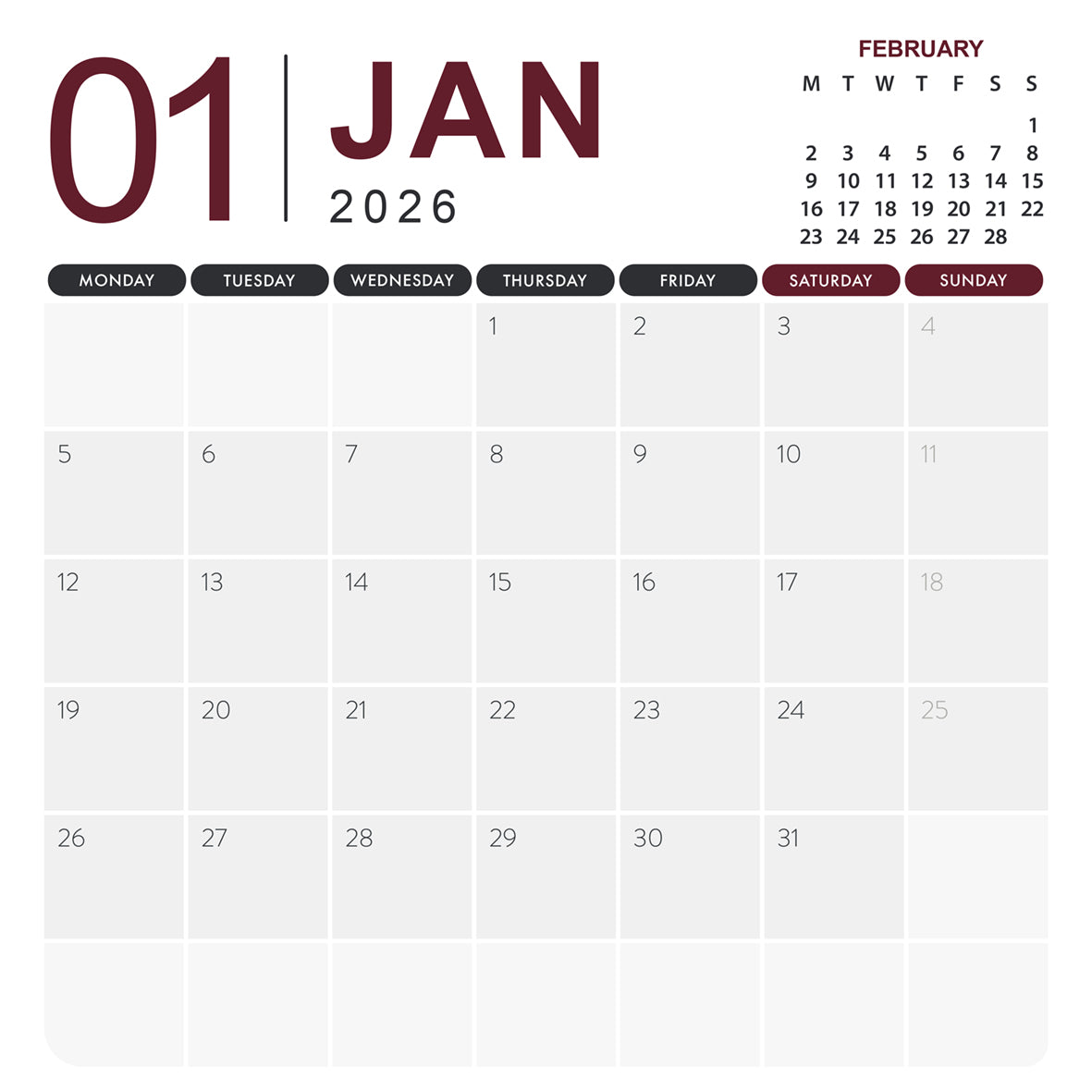 Mexico - Square Calendar 2026