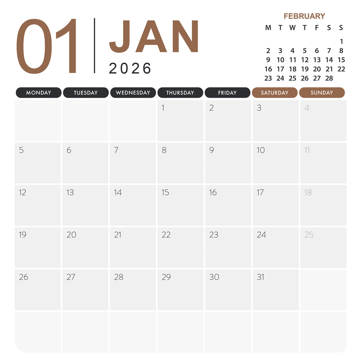 Thailand - Square Calendar 2026