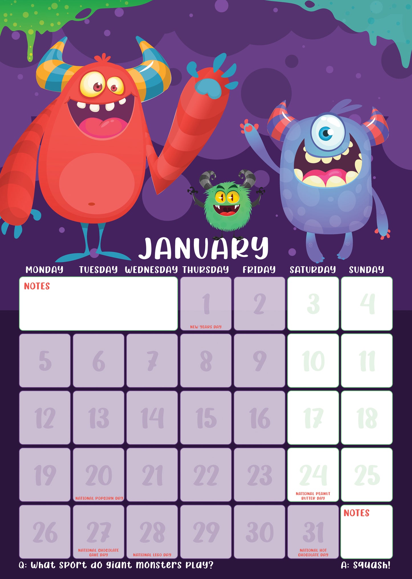 Silly Little Monsters - A3 Calendar 2026