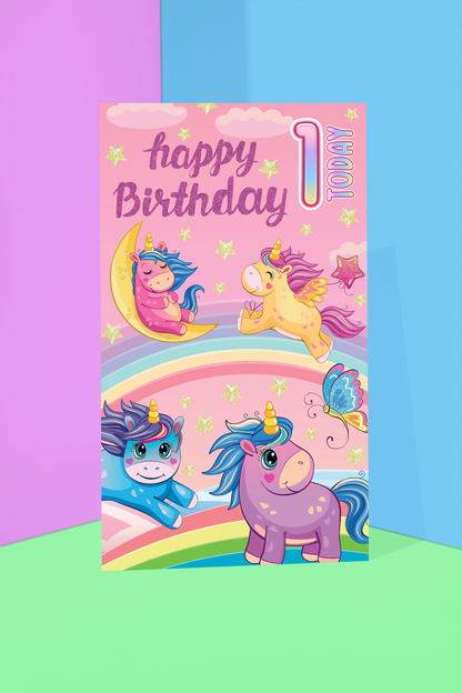 Unicorns Age 1 - Giant Size Birthday Card