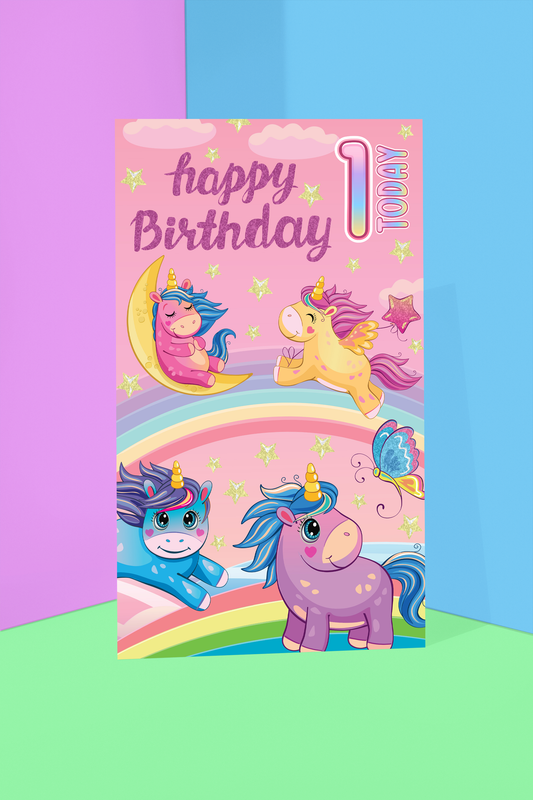 Unicorns Age 1 - Giant Size Birthday Card