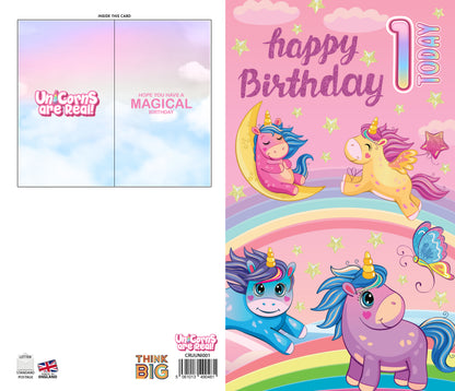 Unicorns Age 1 - Giant Size Birthday Card