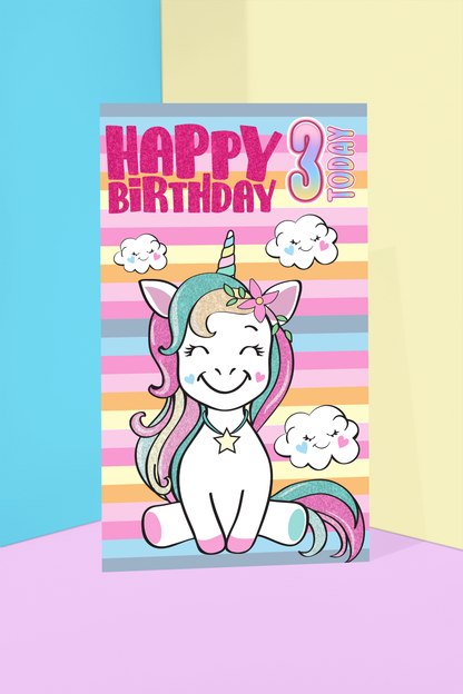 Unicorns Age 3 - Giant Size Birthday Card