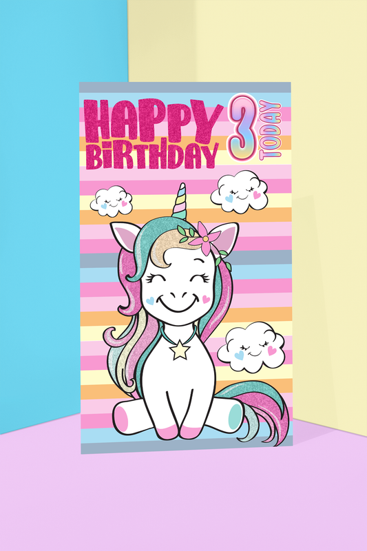 Unicorns Age 3 - Giant Size Birthday Card