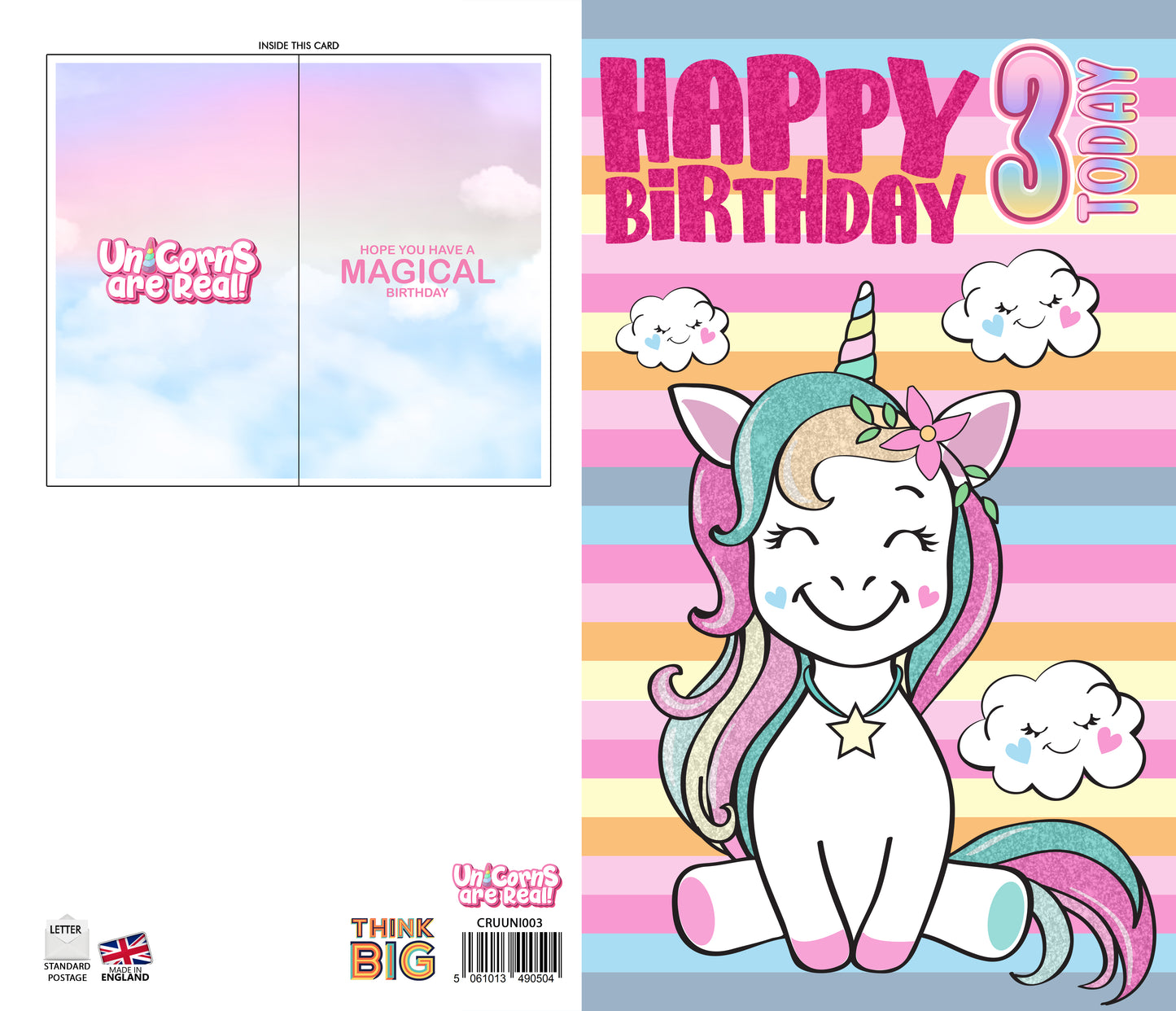 Unicorns Age 3 - Giant Size Birthday Card