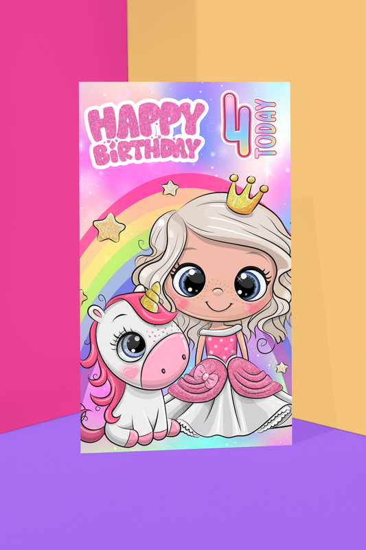 Unicorns Age 4 - Giant Size Birthday Card