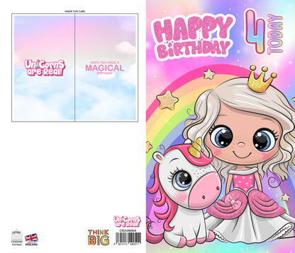Unicorns Age 4 - Giant Size Birthday Card