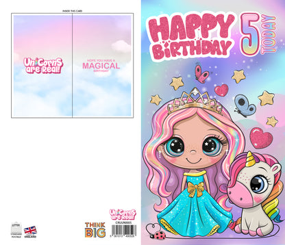Unicorns Age 5 - Giant Size Birthday Card