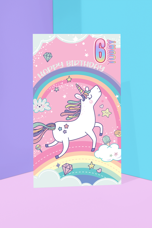 Unicorns Age 6 - Giant Size Birthday Card